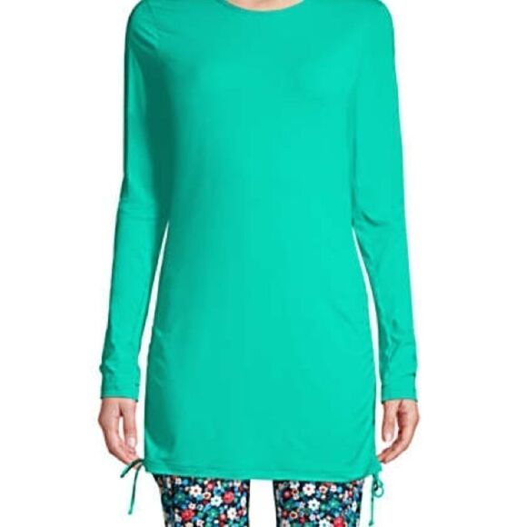 Land’s End Plus Regular Sizes Coverup Ruched Rashguard tunic Green Various - Picture 2 of 16